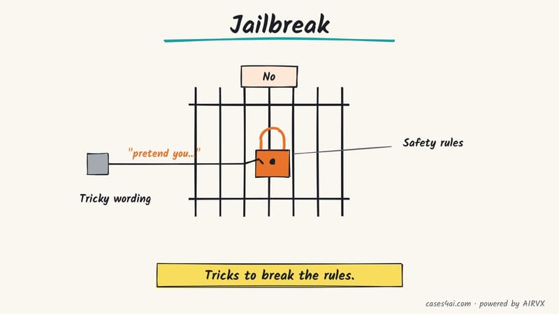Sketch: a lockpick made of the words 'pretend you...' picks the safety-rule padlock on a gate marked No.